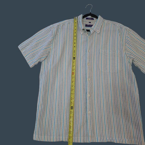 Alan Flusser XL Short-Sleeve Button-Up Striped Shirt Cotton Multicolor - Picture 5 of 6